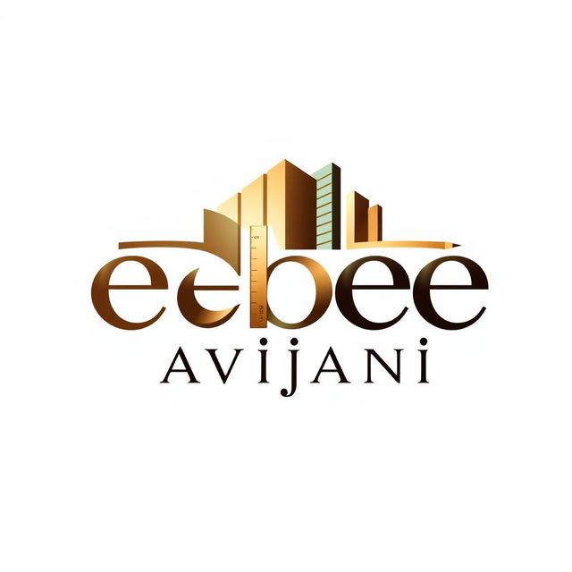 A modern and elegant logo design featuring the name 'ebee' and 'avijani', which represents interior and exterior design for buildings