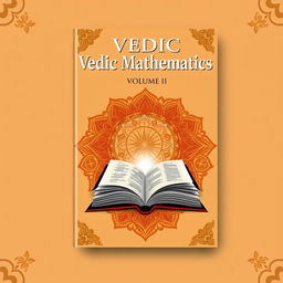 A scholarly book cover design for 'Vedic Mathematics, Volume II', featuring intricate traditional Indian patterns in warm earth tones, with an open book and mathematical symbols subtly integrated in the background