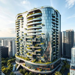 A stunning high-rise residential building featuring over thirty floors, designed with a curved and irregular architectural structure