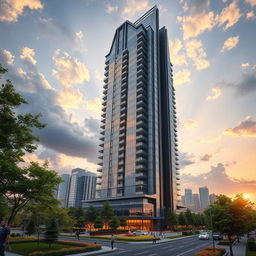 A stunning architectural design of a high-rise tower featuring more than fifty floors