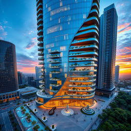 A stunning architectural design of a fifty-story skyscraper, showcasing modern lines and innovative features