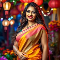 A stunning portrait of an Indian woman with a curvy figure, showcasing her beauty and confidence