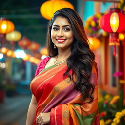 A stunning portrait of an Indian woman with a curvy figure, showcasing her beauty and confidence