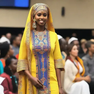 She wore a beautiful traditional Somali dress to the fashion show.