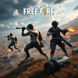 A dynamic gaming scene where characters from the game Free Fire are depicted in the style of PUBG