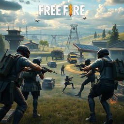 A dynamic gaming scene where characters from the game Free Fire are depicted in the style of PUBG