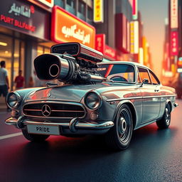 A beautifully detailed image of a Pride car (classic Iranian model) combined creatively with a powerful engine