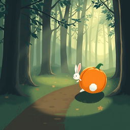 In the early morning, a peaceful forest path is illuminated by soft sunlight filtering through the trees