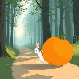 In the early morning, a peaceful forest path is illuminated by soft sunlight filtering through the trees
