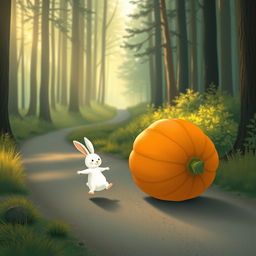In the early morning, a peaceful forest path gently illuminated by soft sunlight filters through the trees