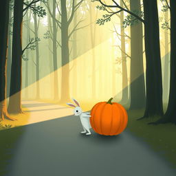 In the early morning, a serene forest path is softly illuminated by the gentle light filtering through the trees