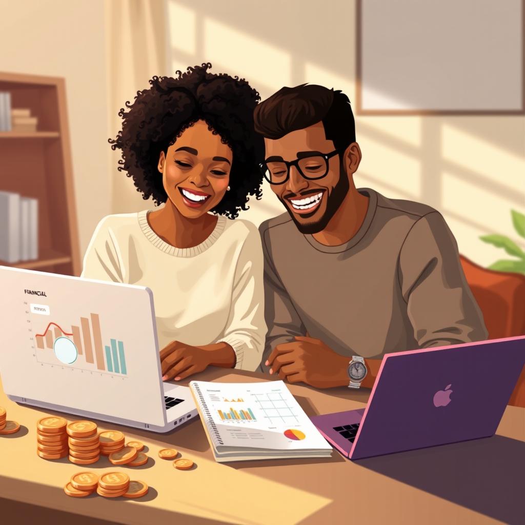 A visually engaging and inspiring illustration representing the theme of financial health in relationships