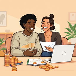 A visually engaging and inspiring illustration representing the theme of financial health in relationships