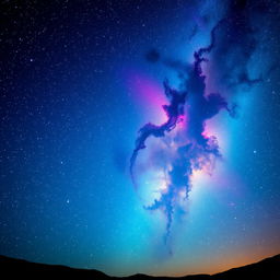 A stunning night sky filled with an expansive galaxy, displaying vibrant colors and swirling patterns of stars and nebulae