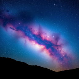 A stunning night sky filled with an expansive galaxy, displaying vibrant colors and swirling patterns of stars and nebulae