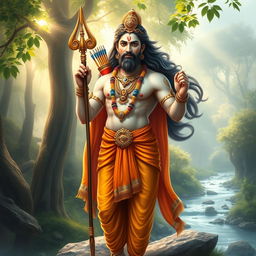 An artistic representation of Shree Ram, the Hindu god, standing tall with a bow in one hand and a quiver of arrows slung on his back