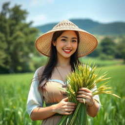 A beautiful South Korean woman with large round breasts, exuding a flirtatious and playful vibe