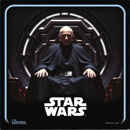 A collector card featuring Emperor Palpatine seated on his throne from the Death Star in Star Wars: Episode VI - Return of the Jedi
