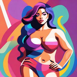 A digital art image of a young woman with a voluptuous figure