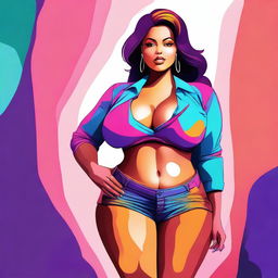 A digital art image of a young woman with a voluptuous figure