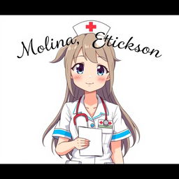 A cheerful anime nurse character, dressed in a stylish and modern nurse uniform
