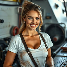 A super sexy Scandinavian woman smiling and looking directly into the camera, showcasing her confidence and charm