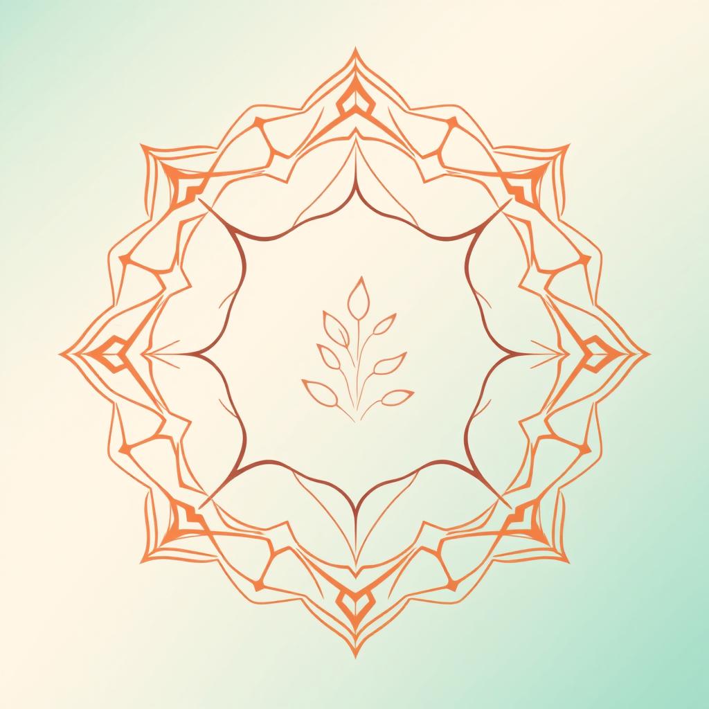 A modern and sophisticated graphic design featuring an elegant and stylized logo at the center, surrounded by intricate geometric patterns in pastel colors