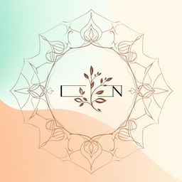 A modern and sophisticated graphic design featuring an elegant and stylized logo at the center, surrounded by intricate geometric patterns in pastel colors