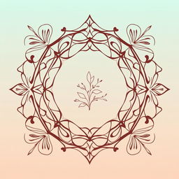 A modern and sophisticated graphic design featuring an elegant and stylized logo at the center, surrounded by intricate geometric patterns in pastel colors