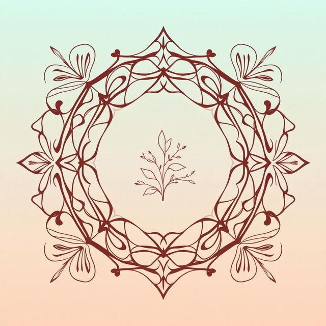 A modern and sophisticated graphic design featuring an elegant and stylized logo at the center, surrounded by intricate geometric patterns in pastel colors