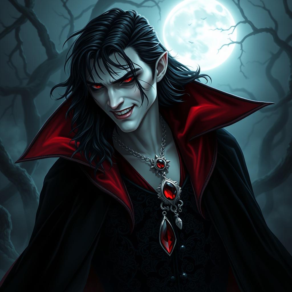 A captivating vampire character design for a gothic novel cover