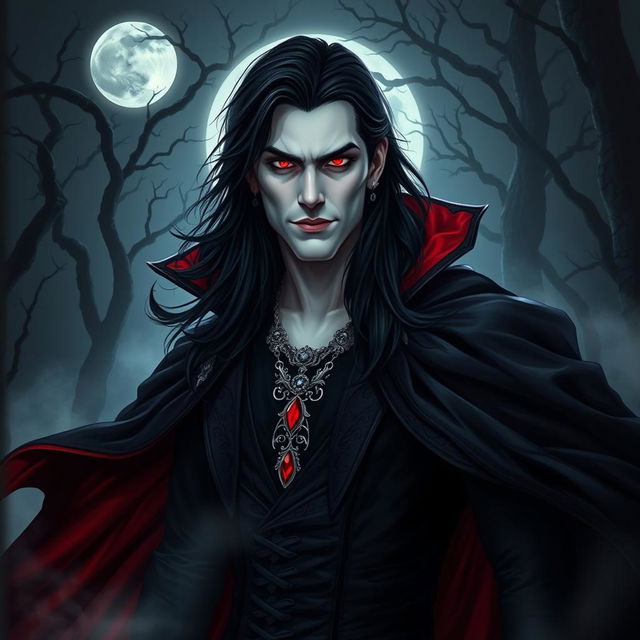 A captivating vampire character design for a gothic novel cover