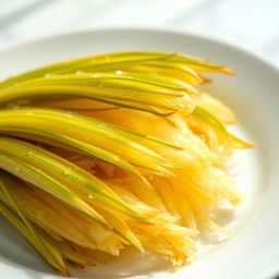 A close-up view of fresh palm pulp, showcasing its fibrous texture and natural color variations