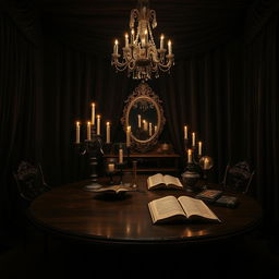 A stunning tableau of a dark, moody room with rich textures and deep shadows