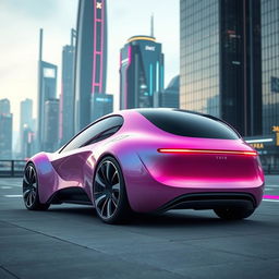 A futuristic car featuring a curvy, round, and soft design, showcasing smooth lines and a sleek silhouette