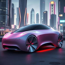 A futuristic car featuring a curvy, round, and soft design, showcasing smooth lines and a sleek silhouette