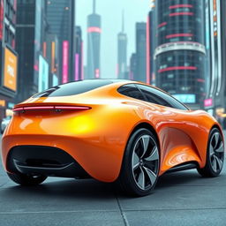 A futuristic car featuring a curvy, round, and soft design, showcasing smooth lines and a sleek silhouette