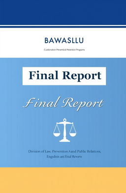 A final report cover design for the Division of Law, Prevention Programs and Public Relations at BAWASLU