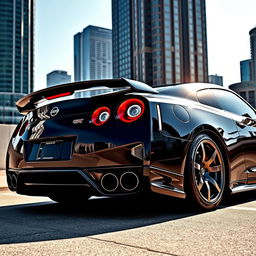 A stunning Nissan GT-R R35 featuring a prominent rear wing and an aggressive body kit, showcasing its sleek lines and sporty design