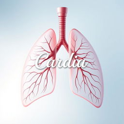 An artistic representation of a human lung with the word 'Cardia' prominently displayed