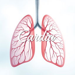 An artistic representation of a human lung with the word 'Cardia' prominently displayed
