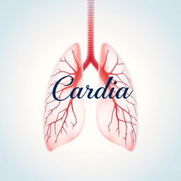 An artistic representation of a human lung with the word 'Cardia' prominently displayed