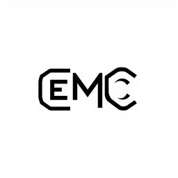 A minimalistic black-and-white icon design featuring the letters E, M, and C