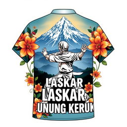 A beautifully designed shirt featuring a majestic mountain landscape in the background, adorned with intricate terate flowers beautifully arranged around it