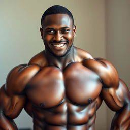 A strong, muscular mulatto man, shirtless, showcasing his toned physique and impressive stature