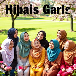 A vibrant scene featuring ten hijabi girls, each showcasing a unique style of hijab representing different cultures and fashions