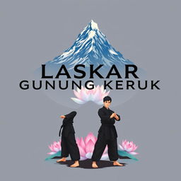 A vibrant T-shirt design featuring a majestic mountain background, adorned with a beautiful lotus flower in the foreground