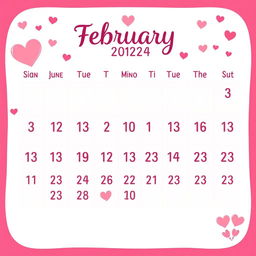 Create a calendar design for the month of February 2024, ensuring that the month ends on the 32nd day, giving the illusion of a non-standard calendar