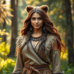 A strong and powerful bear-woman hybrid, with a graceful and attractive appearance embodying both human and bear features