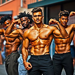 A group of hot, muscular mulatto men, exuding confidence and strength